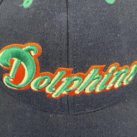 Vintage Miami Dolphins Hat Cap Strap Back Mens Blue NFL Football Script 90s - Picture 8 of 12